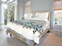 Krepové posteľné prádlo biele s modrými kvetmi