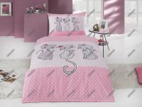 Detské bavlnené obliečky s motívom mačičiek a bodiek v ružovej farbe | 1x 140/200, 1x 90/70