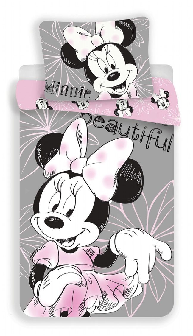 Disney bavlnené obliečky Minnie šedej farby a jemne ružovej farby Jerry Fabrics